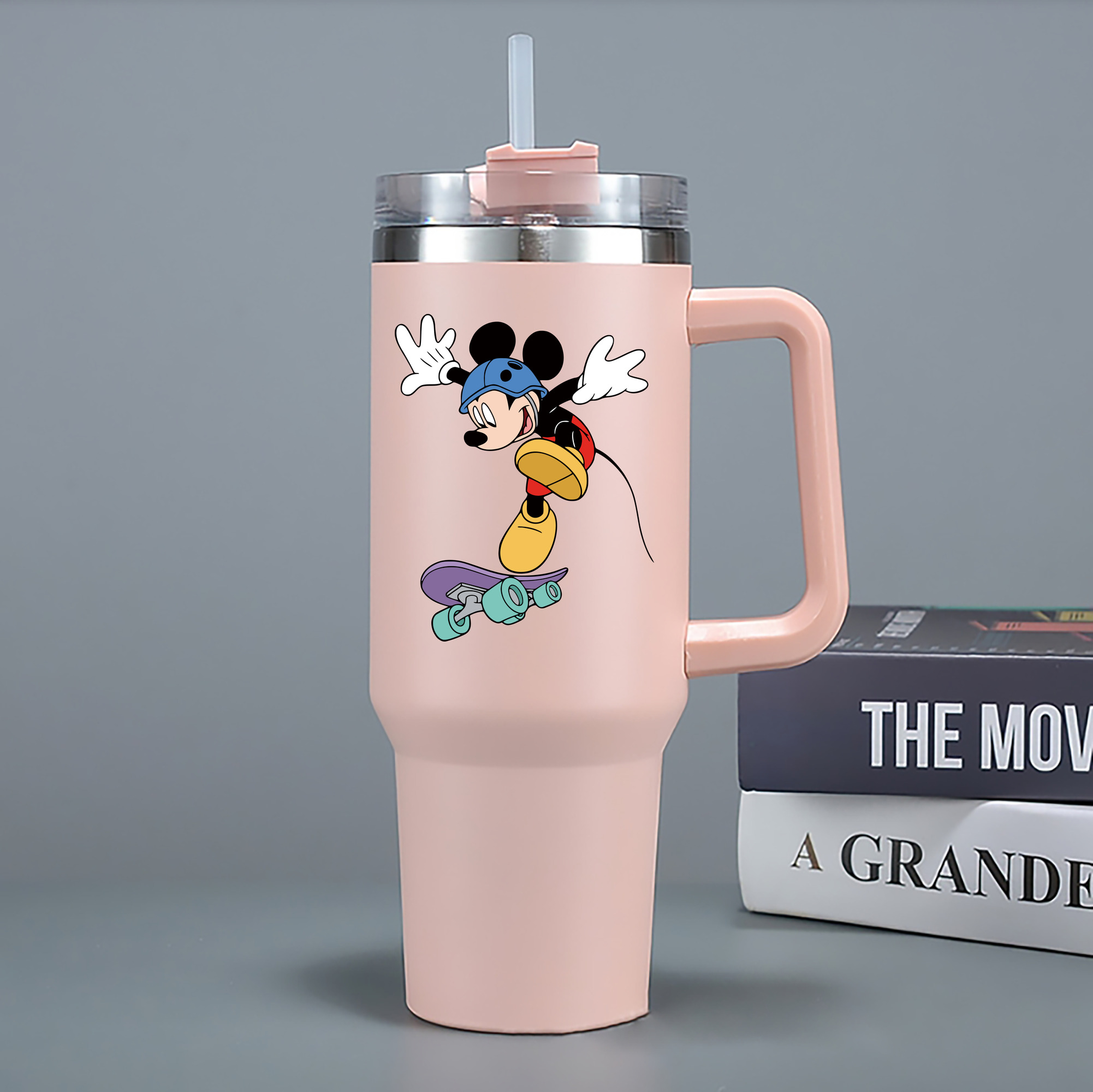 （画像用） ミッキーマウス Mickey Mouse 1200mL車用タンブラー - クリスタルステッカー（プラスチックストロー付き）